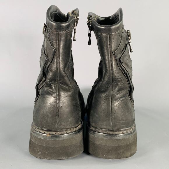 JULIUS_7 Size 9.5 Black Leather Zip Up Ankle Boots - Picture 3 of 8